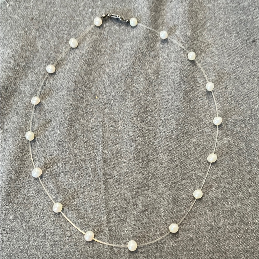 Sterling Freshwater Pearl Illusion Necklace-17”